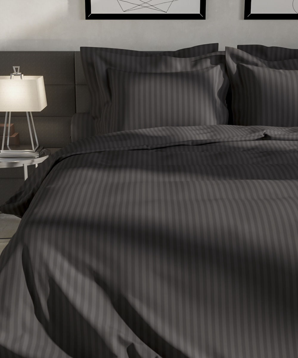 Retourdeal - Heckett & Lane Uni Stripe Dark Gull Grey Katoen-Satijn Dekbedovertrek - 240 x 220 cm